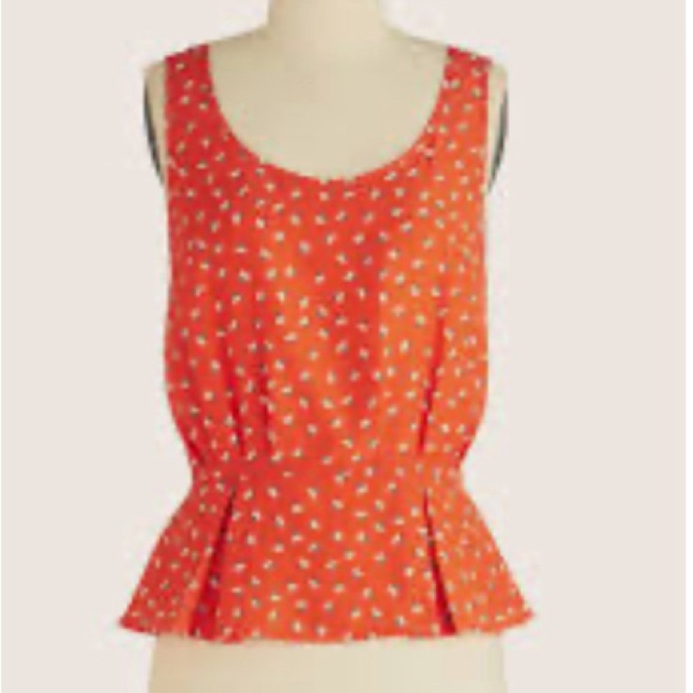 Red Patterned Peplum Top NWT Size S